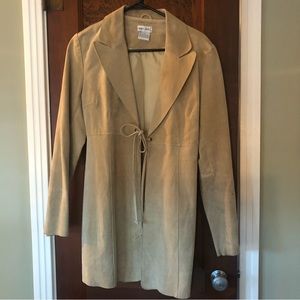 Wet Seal Vintage Leather Suede Longline Jacket Tie Closure size S —-see details